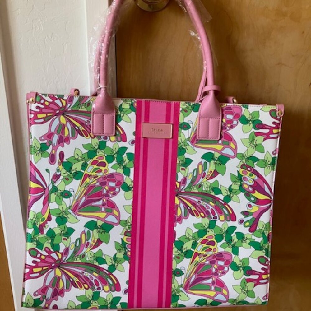 NWT TRINA TURK large tote bag with shoulder strap butterflies